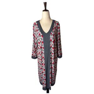 Brooks Brothers Dress Women Large Red White Geometric‎ Jersey Knit Midi Preppy